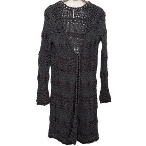 Free People Y2K Crochet Loose Knit Gray Hippie Long Cardigan Size Small